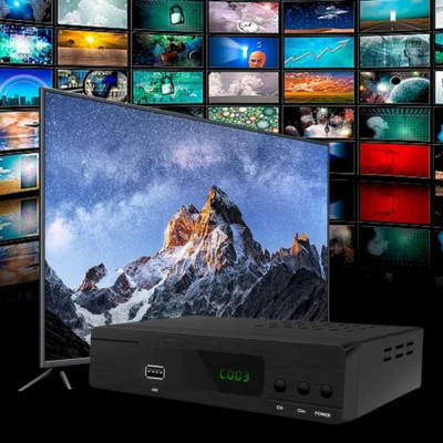 Цифрова телевізійна приставка DVB T2 з дисплеєм та пультом тюнер ресивер приймач для телевізора