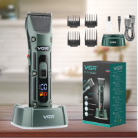 Акумуляторна машинка для стрижки волосся VGR V696 портативна з usb зарядкою 4 насадками та підставкою