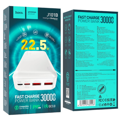 Повербанк J101B 30000 mAh із швидкою зарядкою універсальний зарядний пристрій 22.5W USB Type-C micro USB