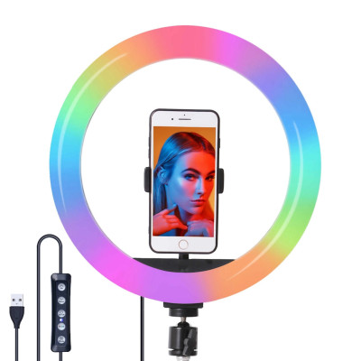 Набір блогера 4в1 Кільцева RGB LED лампа 38 см Штатив 2м Селфи-трипод Bluetooth Петличний мікрофон