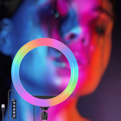 Набір блогера 4в1 Кільцева RGB LED лампа 31 см Штатив 2м Селфи-трипод Bluetooth Петличний мікрофон
