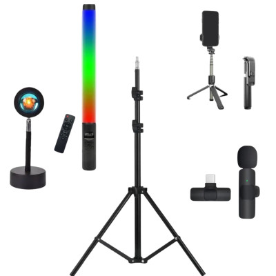 Набір блогера 5 в 1 лампа RGB палиця Light Stick Штатив 2м Петличка Селфі трипод Проекційний світильник