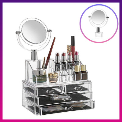 Акриловий органайзер з дзеркалом Універсальний бокс для косметики Cosmetic Storage Box Підставка для помад
