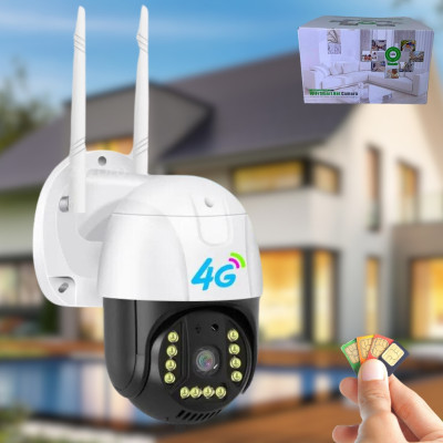 Вулична відеокамера з нічною зйомкою 4G Sim V380 PRO Поворотна камера IP 66 зовнішнього відеоспостереження