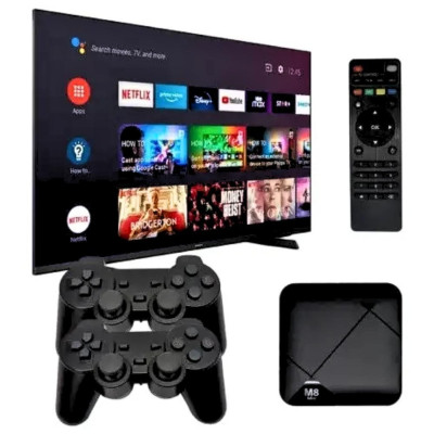 Ігрова консоль приставка для телевізора M8 mini 4K Android ТВ із вбудованим емулятором ретро ігор та джойстиками