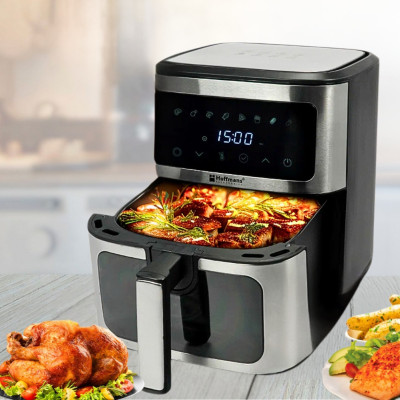 Безмасляна аерофритюрниця 8л з 2 тенами Hoffmans HM-791 сенсорна мультипіч 2000W з таймером і знімною чашею