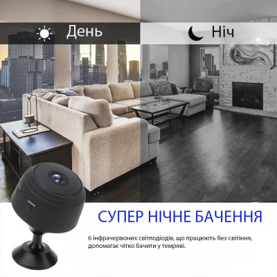 Міні камера IP Відеоспостереження Wi-Fi FullHD 1080 Action Camera A9 бездротова з датчиком руху