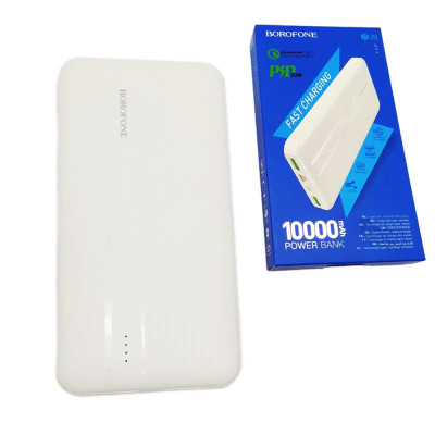Power bank 10000 mAh BOROFONE білий портативний зовнішній акумулятор універсальний зарядний пристрій повербанк usb Type-C