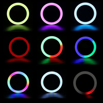 Світлодіодна кільцева кольорова лампа RGB LED MJ33 Набір блогера селфи кільце зі штативом Мультиколор 31 см