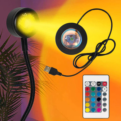 Проекційний світильник USB проектор гнучка атмосферна лампа для фото Sunset Lamp 16 кольорів з пультом