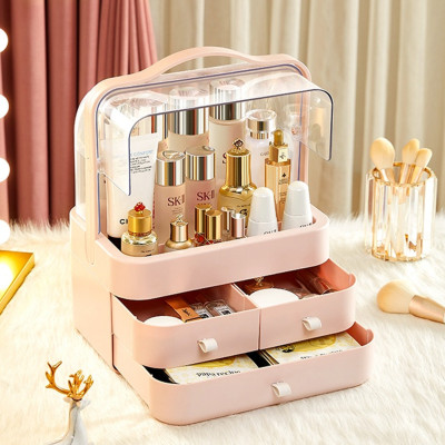Органайзер для косметики Пилезахисний Водонепроникний Cosmetic Storage Box LD 288 Двох'ярусний бокс Рожевий