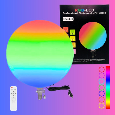 Кругла світлодіодна лампа 33см кольорова із пультом RGB-LED Fill Light GS-330 портативна лампа для фото та відео