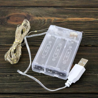Гірлянда роса 5 метрів на батарейках та USB Світлодіодна гірлянда волосінь холодне біле світло