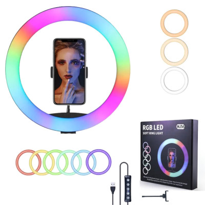 Кольорова кільцева лампа RGB 36 см MJ36 кольорова світлодіодна для блогерів