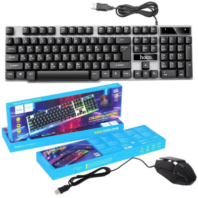 Клавиатура с мышкой настольная RGB подсветкой для ПК Hoco GM18 клава игровая светодиодная для компьютера Клавиатура с мышкой настольная RGB подсветкой для ПК Hoco GM18 клава игровая светодиодная для компьютера
