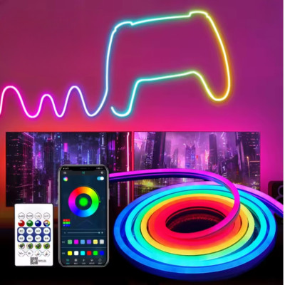 Гнучкий неон RGB 3 м Світлодіодна LED стрічка із синхронізацією музики Розумна неонова стрічка