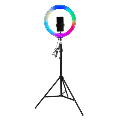 Світлодіодна кільцева лампа RGB 3D 26 см зі штативом 2 м кольорова двостороння LED Селфі кільце від USB