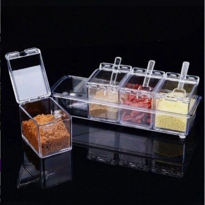 Баночки для специй 4 шт с подставкой Crystal seasoning box Набор прозрачных контейнеров для приправ