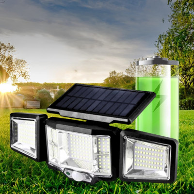 Вуличний потрійний прожектор із сонячною панеллю JB2188 Solar 136 SMD LED ліхтар із датчиком руху та пультом ДУ