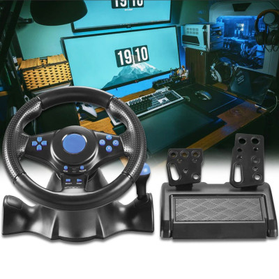 Кермо з педалями 3в1 Vibration Steering wheel педалями газу та гальма мультимедійний універсальний джойстик-кермо