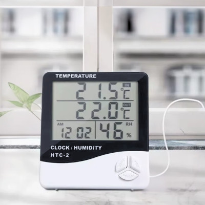 Електронний цифровий термометр HTC-2 з виносним датчиком температури та дисплеєм термогігрометр кімнатний