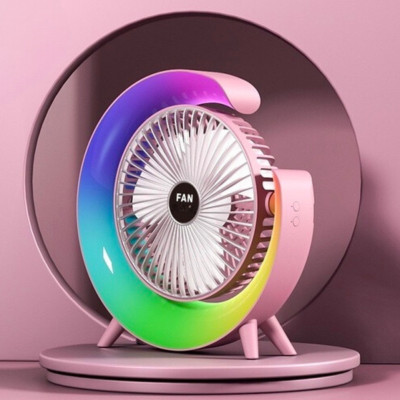 Портативний міні вентилятор з RGB підсвічуванням Настільний акумуляторний нічник від USB з обдуванням