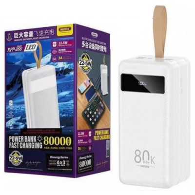 Повербанк RPP-266 швидка зарядка 80000 mAh портативна зарядка power bank для телефону з ліхтариком