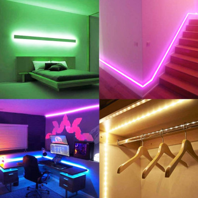Світлодіодна LED стрічка RGB 5 м силіконова з пультом та перехідником світлодіодне освітлення