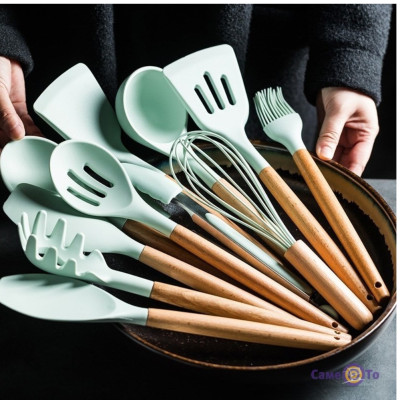 Кухонные принадлежностей силиконовые набор 12 предметов Kitchen & dining кухонная утварь для кухни мятный