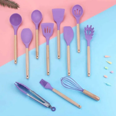 Набор кухонных принадлежностей Kitchen & dining лопатки силикон с подставкой кухонная утварь 12шт фиолетовые