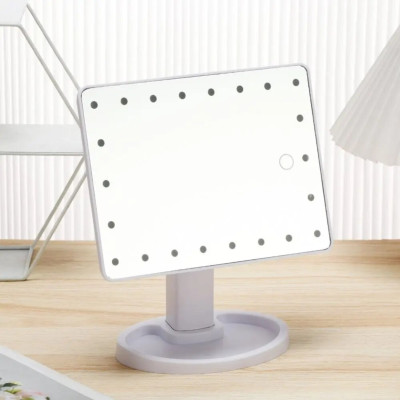 Косметичне дзеркало для макіяжу настільне з підсвічуванням LED Mirror сенсорне White 22 світлодіода