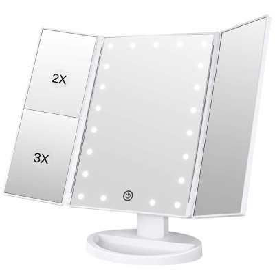 Косметичне дзеркало з Led підсвіткою для макіяжу настільне потрійне 22 світлодіода Folding mirror