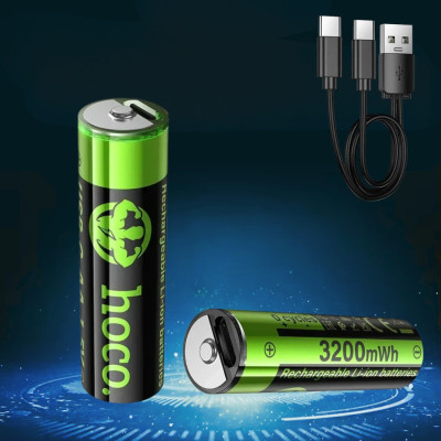 Перезаряджувані батареї акумуляторні Hoco JA3 USB-C Комплект пальчикових акумуляторів АА 3200mWh 2шт Перезаряджувані батареї акумуляторні Hoco JA3 USB-C Комплект пальчикових акумуляторів АА 3200mWh 2шт
