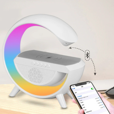 Настільна смарт лампа нічник з Bluetooth колонкою та бездротовою зарядкою для телефону RGB світильник