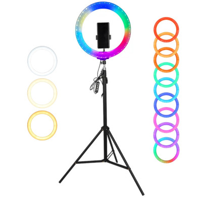 Світлодіодна кільцева лампа RGB 3D 26 см зі штативом 2 м кольорова двостороння LED Селфі кільце від USB Світлодіодна кільцева лампа RGB 3D 26 см зі штативом 2 м кольорова двостороння LED Селфі кільце від USB