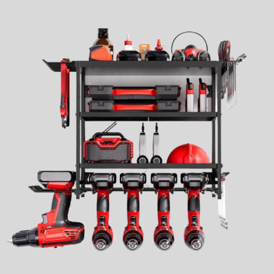 Настінна полиця органайзер для інструментів MZY-859 металевий стелаж на 3 яруси в гараж