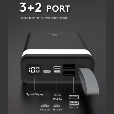 Power bank 30000 mAh LENYES зовнішній акумулятор зарядний пристрій повербанк тайп си та юсб Lightning