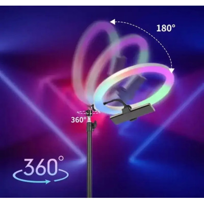 Набір блогера 5в1 Світлодіодна кільцева лампа RGB 3D 26см Штатив Екш камера Блютус трипод Петличний мікрофон