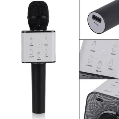 Мікрофон караоке дитячий бездротовий Q7 Чорний Black USB Bluetooth з чохлом Іграшка мікрофон з динаміком