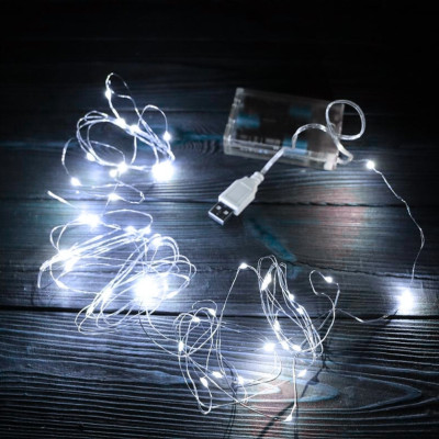 Гірлянда роса 5 метрів на батарейках та USB Світлодіодна гірлянда волосінь холодне біле світло
