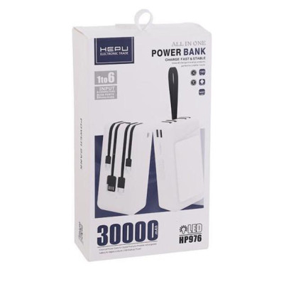 Повербанк 30000 mAh power bank HP976 зарядка для телефону зарядний пристрій USB Type-C micro USB Lightning