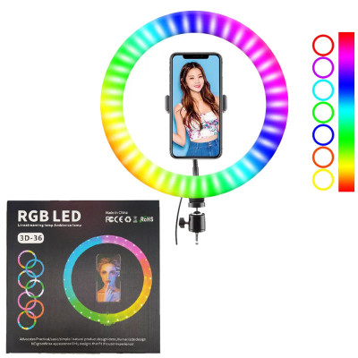 Кільцева лампа світлодіодна 3D RGB 36 см кольорова двостороння LED Селфі кільце для фото блогерів від usb