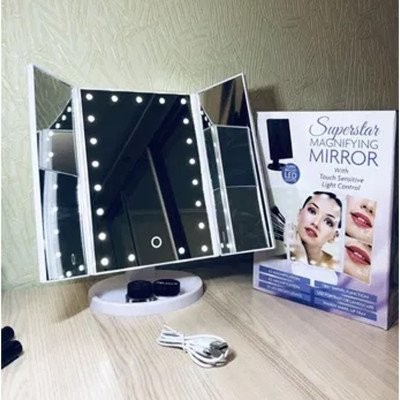 Косметичне дзеркало з Led підсвіткою для макіяжу настільне потрійне 22 світлодіода Folding mirror