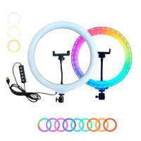 Кільцева лампа світлодіодна 3D RGB 30 см кольорова двостороння LED Селфі кільце для фото блогерів від usb