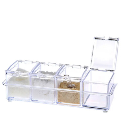 Баночки для специй 4 шт с подставкой Crystal seasoning box Набор прозрачных контейнеров для приправ