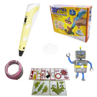3D Ручка для дітей 3Д ручка 3 покоління з дисплеєм LCD Pen 3 жовта Набір з Еко Пластиком та трафаретом
