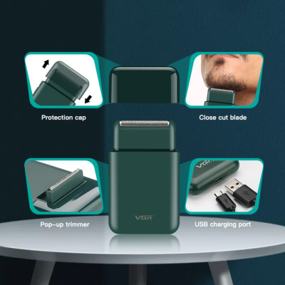 Акумуляторна міні електробритва для обличчя VGR V390 портативна з висувним триммером