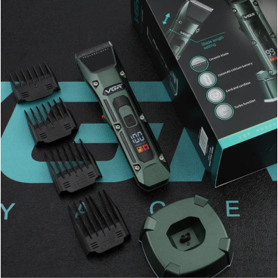 Акумуляторна машинка для стрижки волосся VGR V696 портативна з usb зарядкою 4 насадками та підставкою