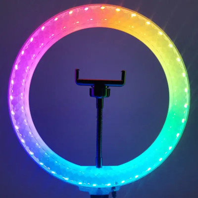 Світлодіодна кільцева лампа RGB 3D 36 см зі штативом 2 м кольорова двостороння LED Селфі кільце від USB