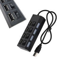 USB хаб розгалужувач на 4 порти з перемикачами на кожен порт концентратор адаптер чорний живлення USB 2.0